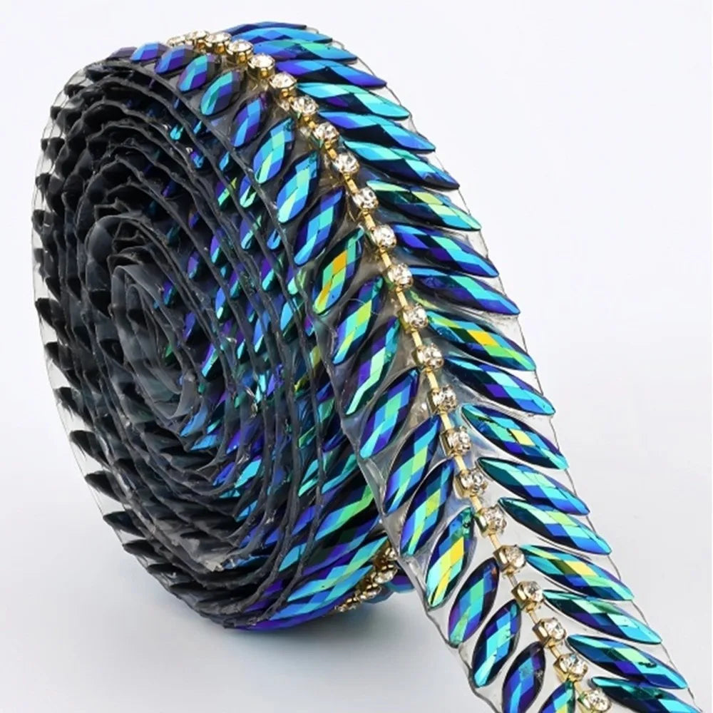 Iron-On Rhinestone Ribbon Trim – 1 Yard Crystal DIY Bling