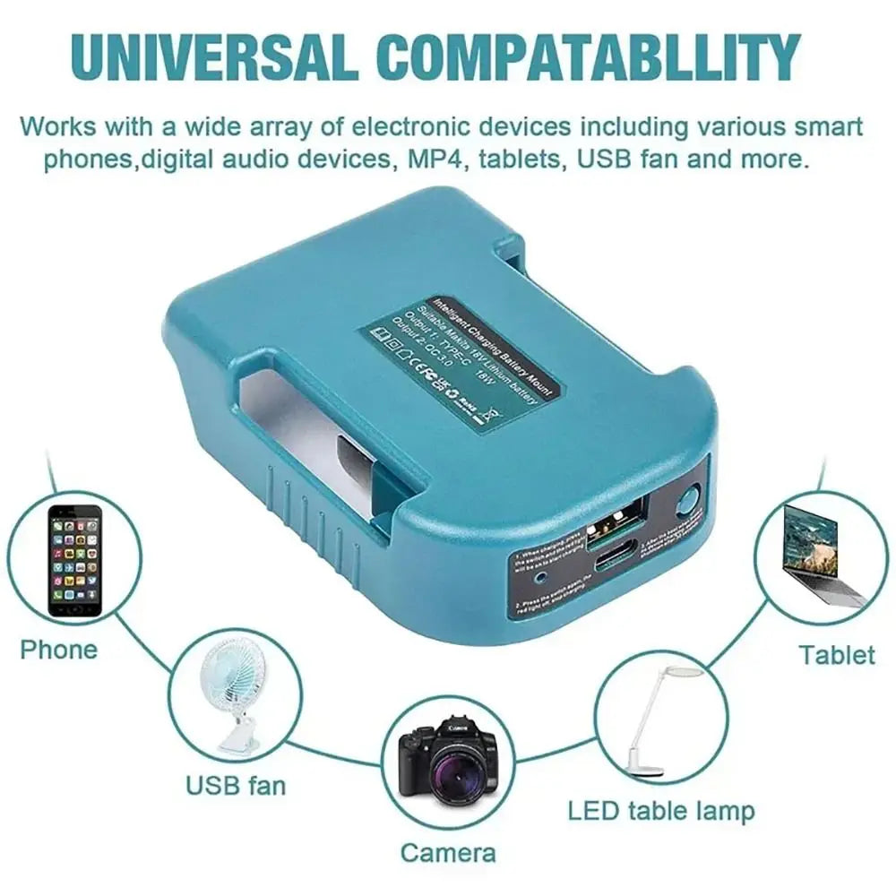 Makita 18V Battery Adapter – Belt Clip USB & USB-C Charger