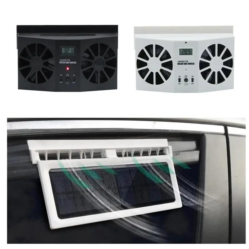 Solar Car Ventilation Fan – Dual Motor Cooling & Thermometer