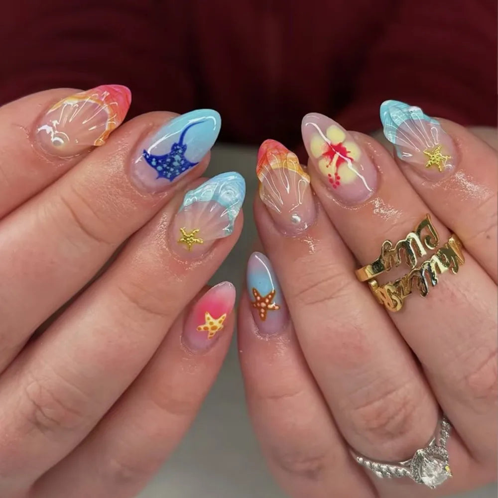 3D Floral Press-On Nails with Pearl Gel Design – 24 Pcs