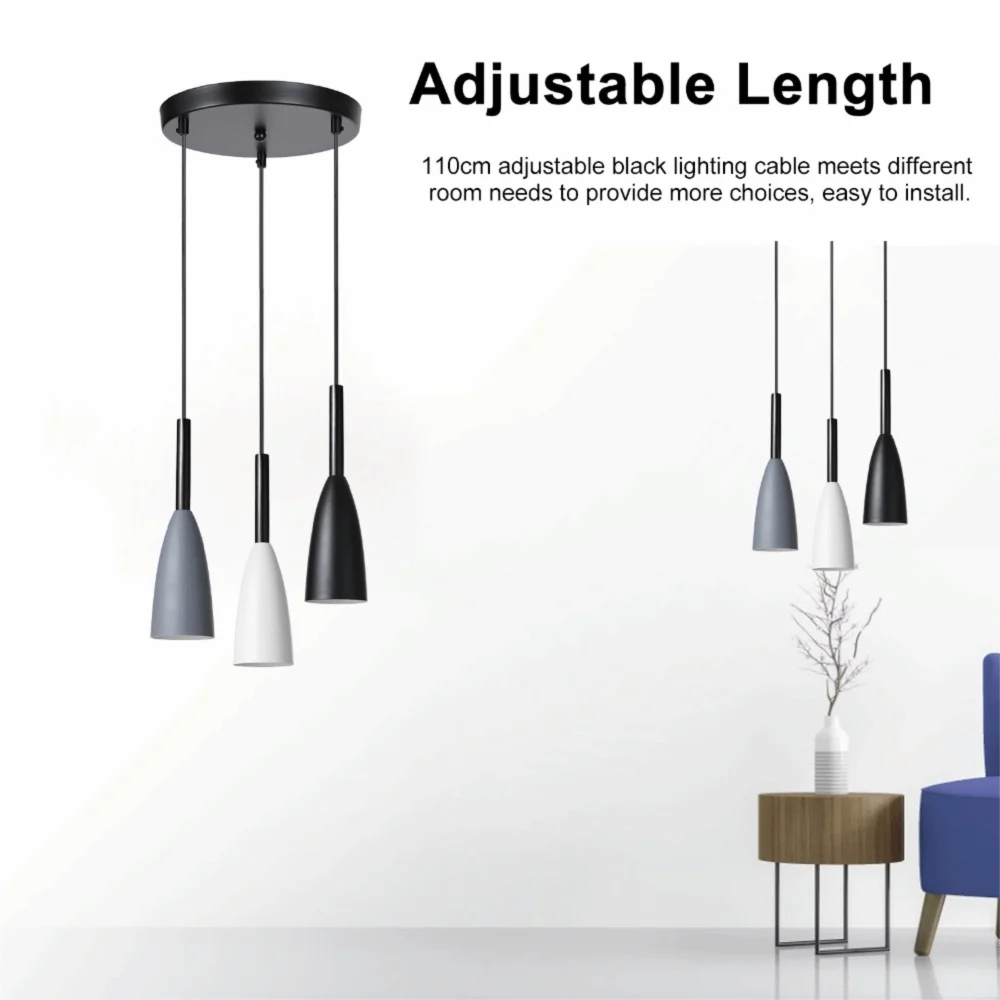 3-Light Industrial Pendant Chandelier E26 | Adjustable Cord