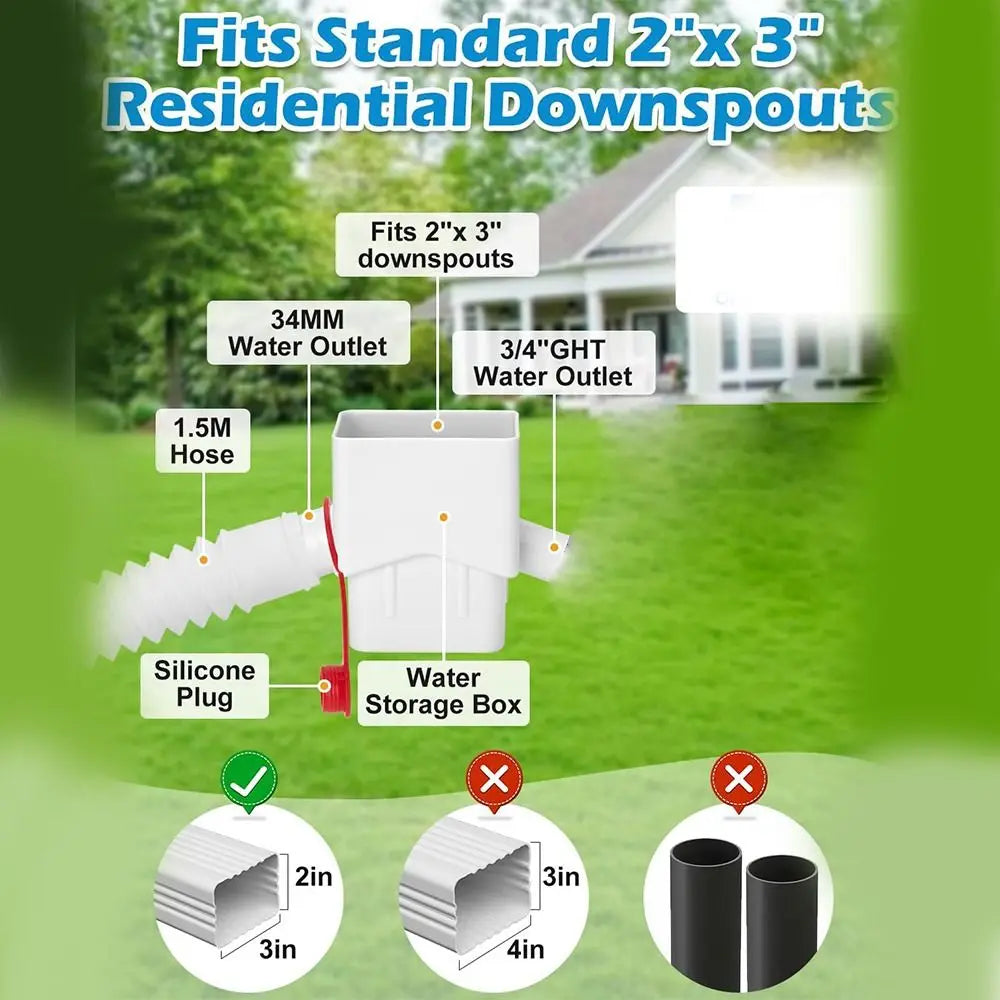Dual Outlet Downspout Diverter with 5FT Hose | Rain Barrel Kit