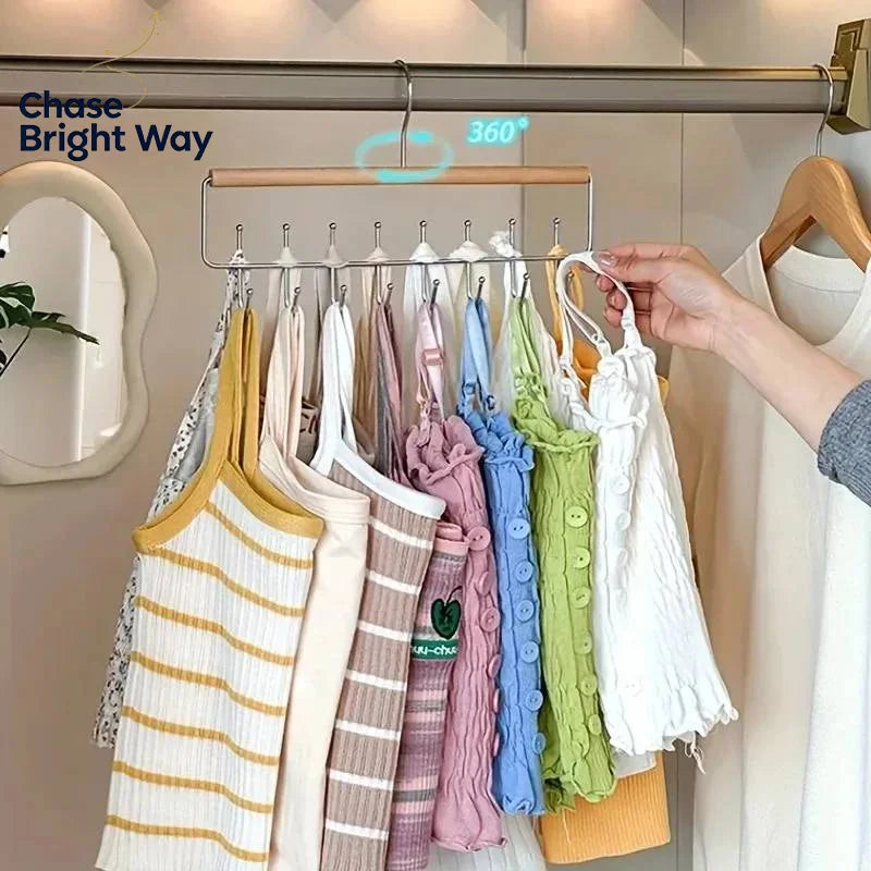 Wooden Multi-Hook Hanger – Closet Organizer for Belts & Scarves