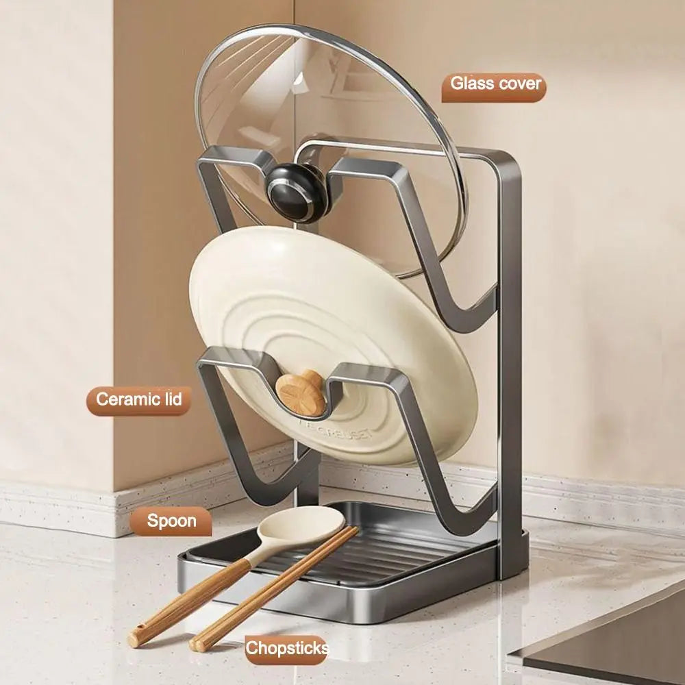 Upright Pot Lid Organizer Rack with Drip Tray | U-Groove