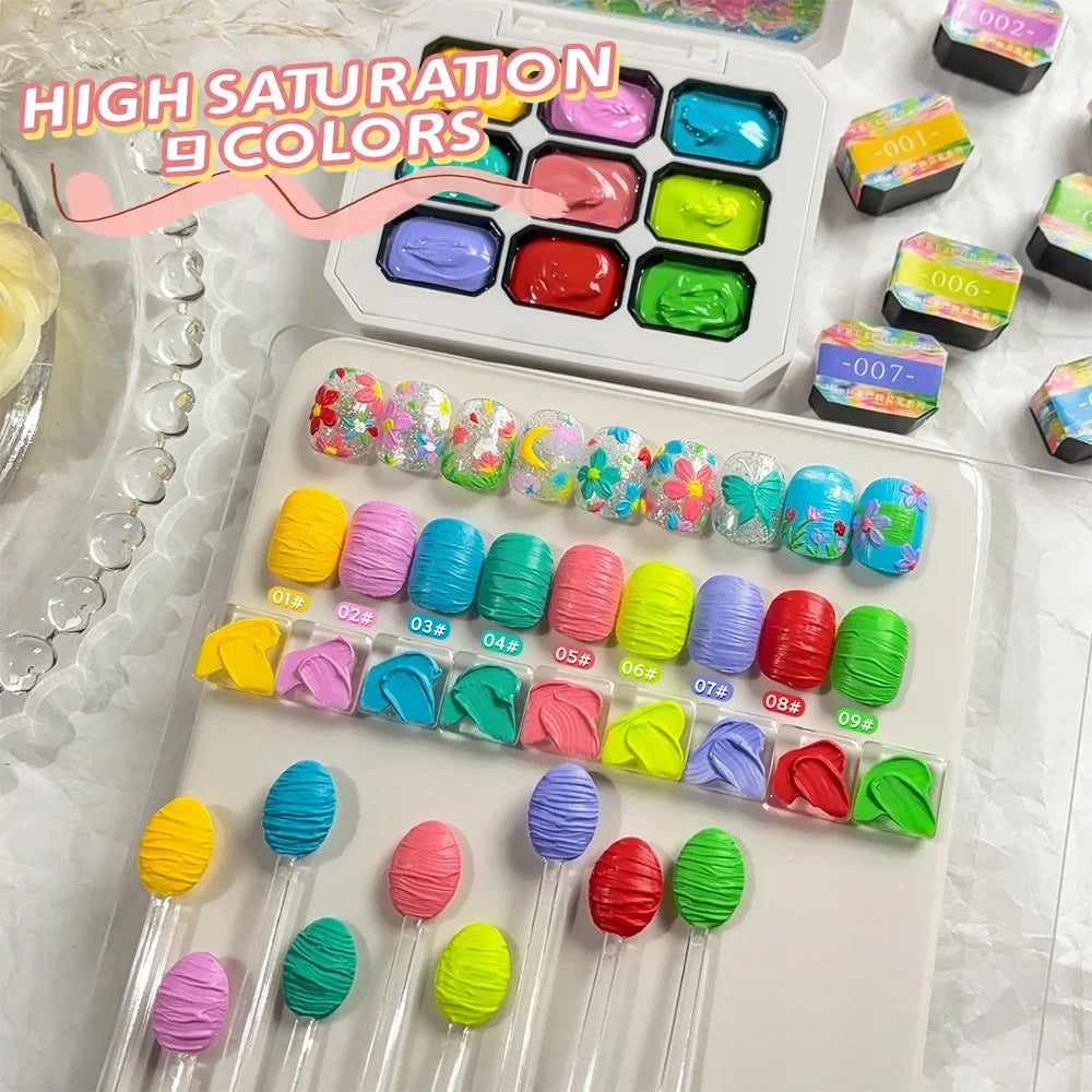 9-Color Fluorescent Oil Painting Nail Gel – High-Saturation Art Set