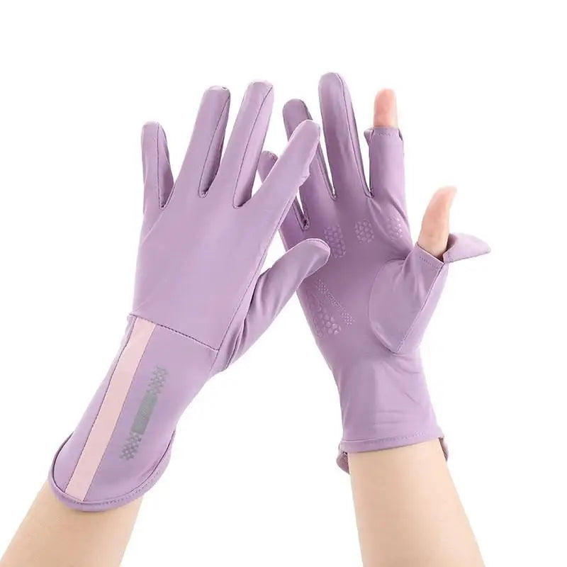 Women's UV Ice Silk Long Driving Gloves – Touchscreen Anti-Slip