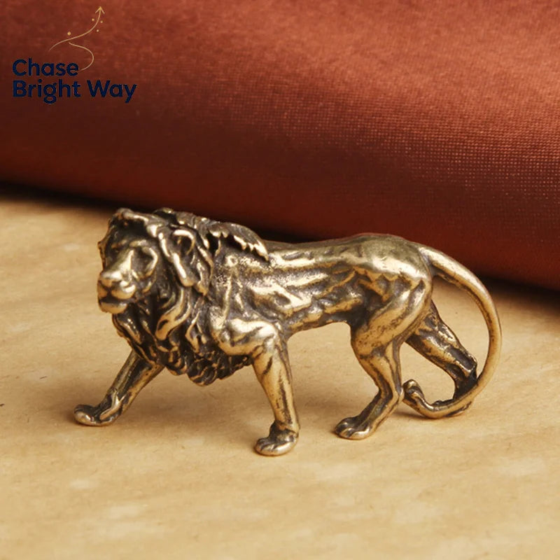 Vintage Brass Lion Miniature Figurine – Metal Desk Statue Décor