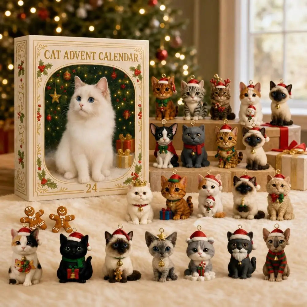 2026 Christmas Advent Calendar – 24 Cat Figurine Ornaments