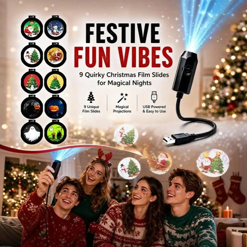 USB Holiday Projector Light – Swappable Christmas Scene Slides