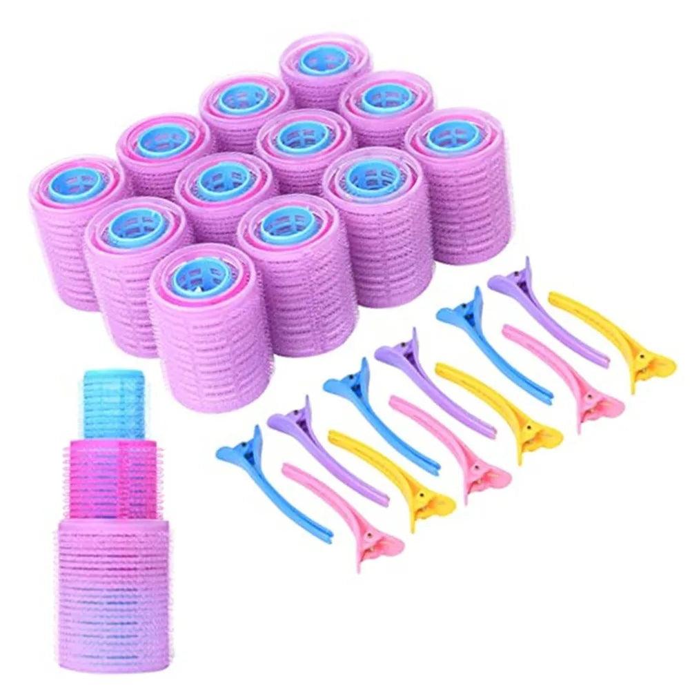 Self-Grip Hair Roller Set – 36 Curlers + 12 Clips, 3 Sizes