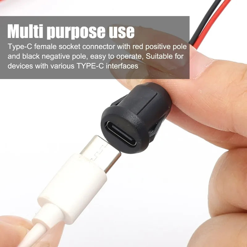 Waterproof USB-C Female Connector 2-Pin Fast Charging Jack 1–5 Pack
