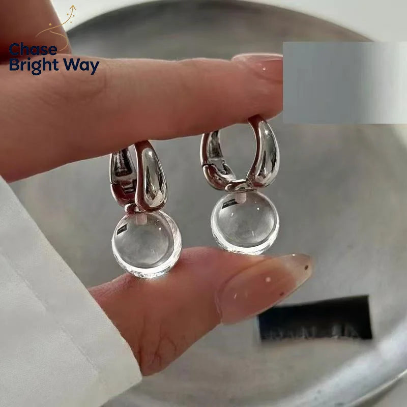Transparent Round Ball Drop Earrings | Korean Fashion Jewelry