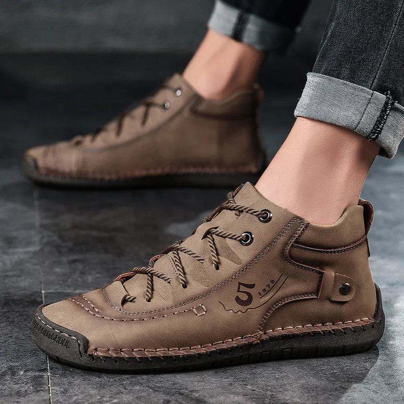LEDP Men's Ankle Boots – British Lace-Up PU Leather | Plus Size