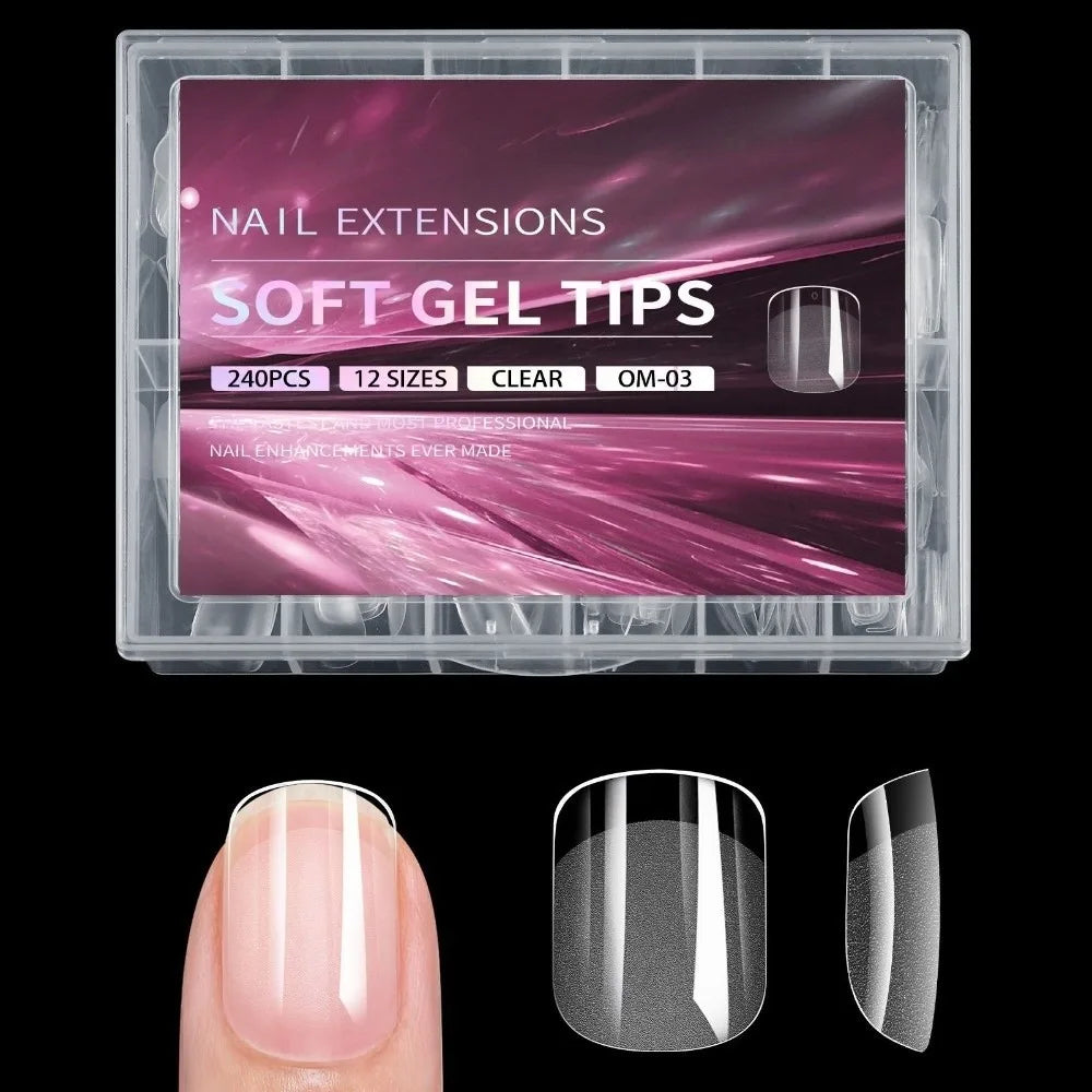 240pcs French Soft Gel Nail Tips – Almond Coffin Square