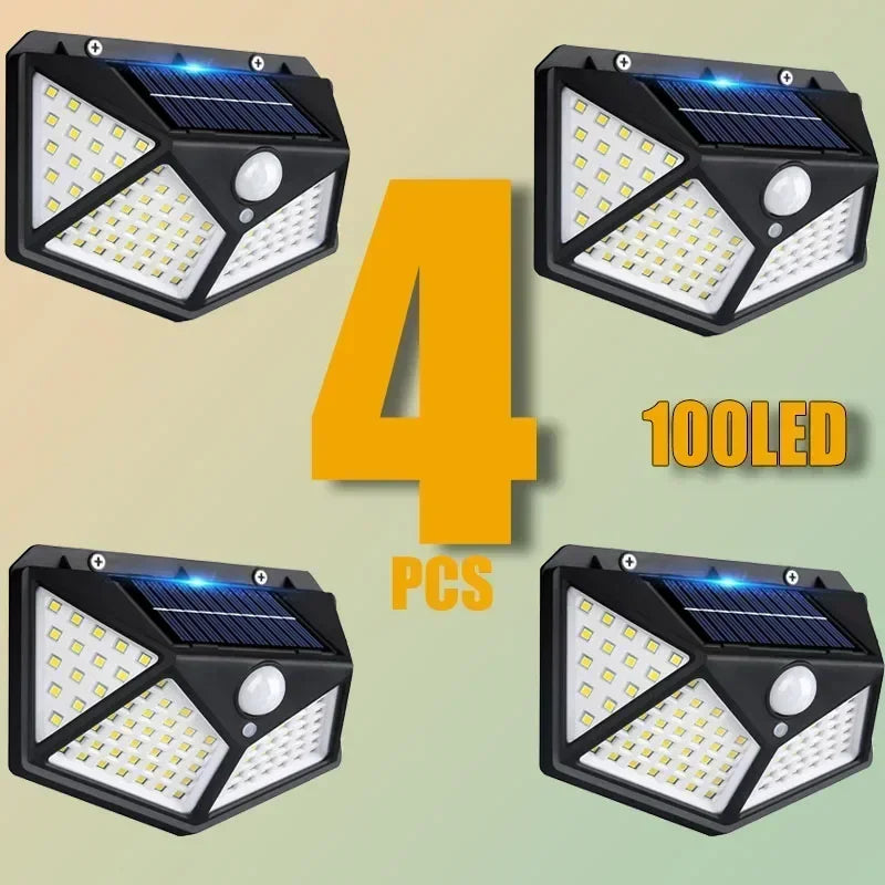 Solar Wall Light 100 LED PIR Motion Sensor IP65 Outdoor Garden