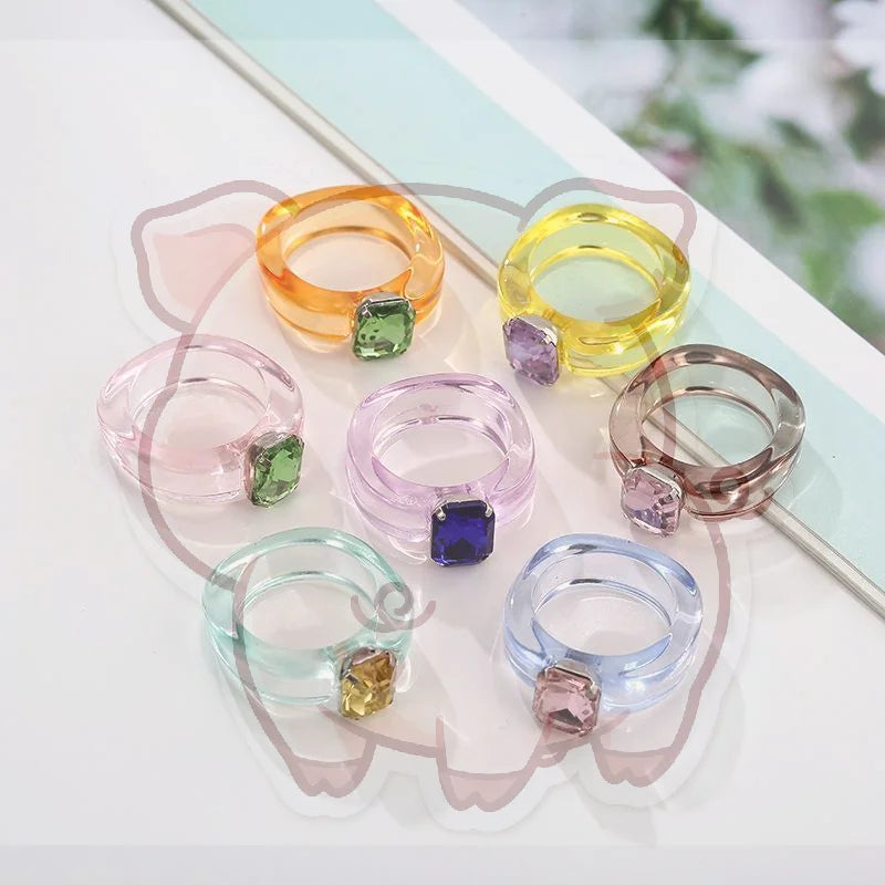 Y2K Chunky Resin Ring – Candy Color Rhinestone Fashion Jewelry