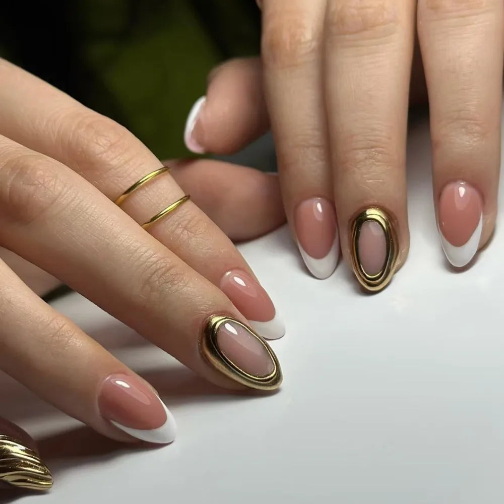24-Piece Almond Press On Nails – Misty Blue Floral French Style