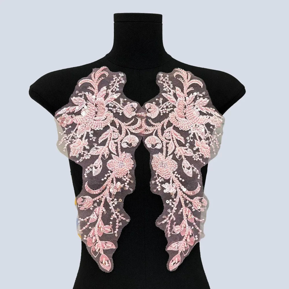 Beaded Sequin Floral Mesh Embroidery Applique Patch – 1 Pair