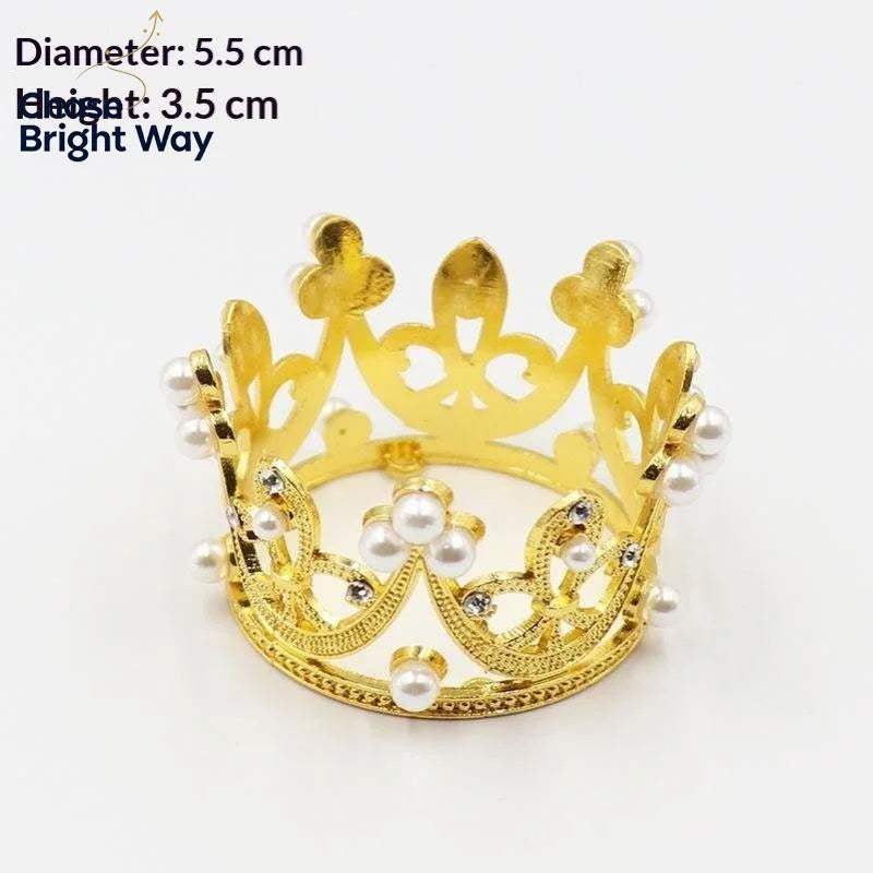 Pearl Crown Cake Topper – Gold Princess Tiara Party Decor