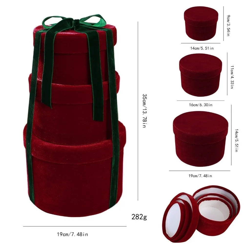 Set of 3 Velvet Round Christmas Gift Boxes – Assorted Sizes