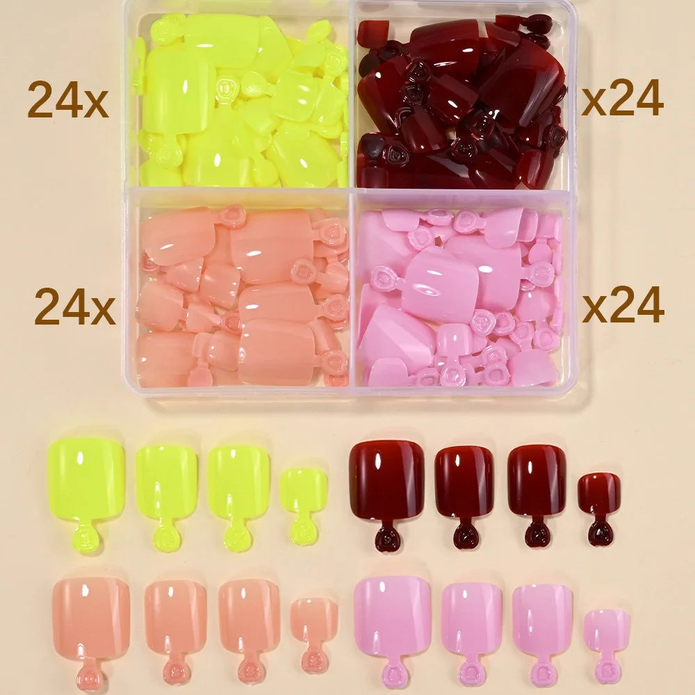 Short Square Press-On False Toenails – Full Cover 96/144/288 Pcs