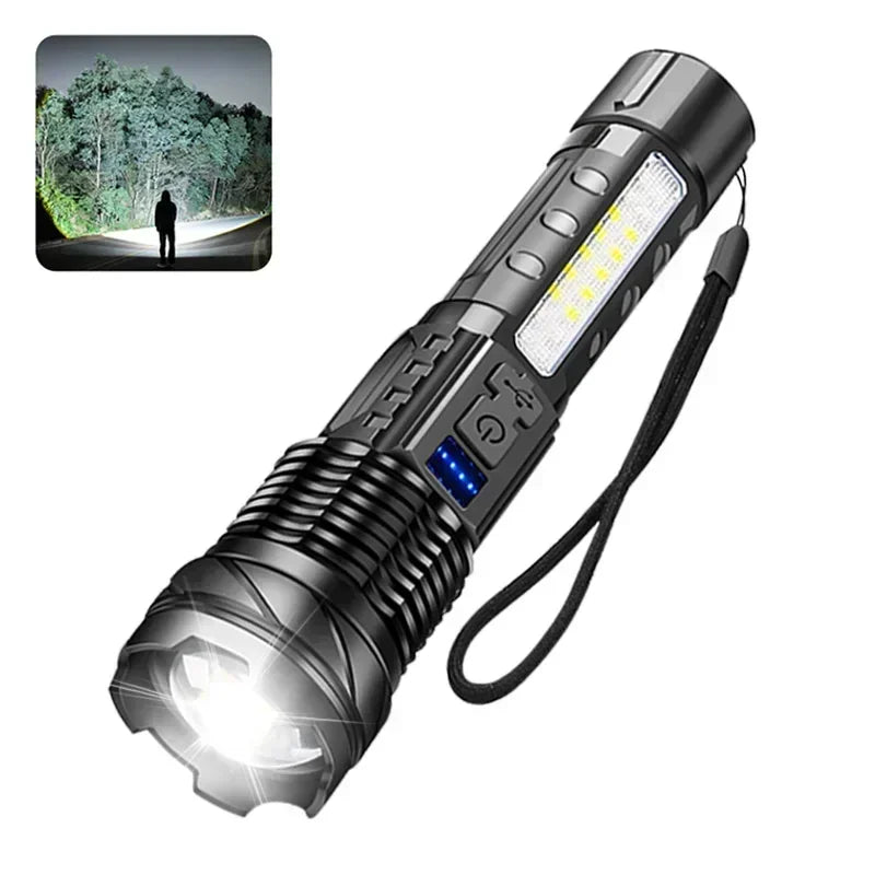 Rechargeable Zoomable LED Flashlight – 7 Modes, 2300 Lumens