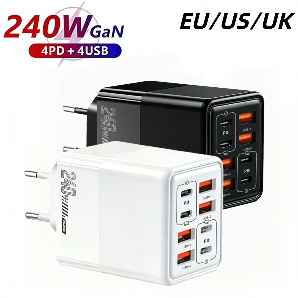8-in-1 USB-C 240W Fast Wall Charger | 4 PD + 4 USB-A Ports