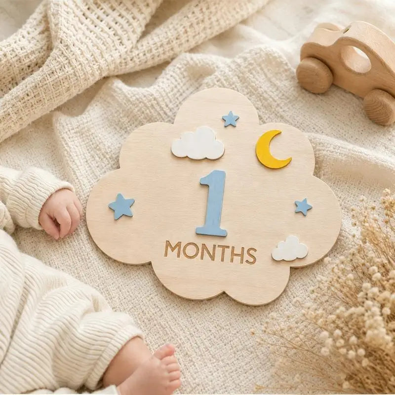 Wooden Baby Monthly Milestone Marker Set | Cloud Photo Prop